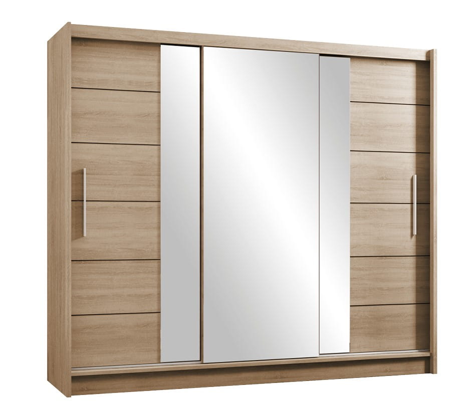 Szafa przesuwna LIZBONA II 250 lustro drążki szuflady półki dąb sonoma