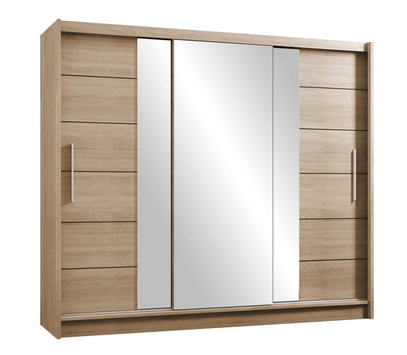 Szafa przesuwna LIZBONA II 250 lustro drążki szuflady półki dąb sonoma