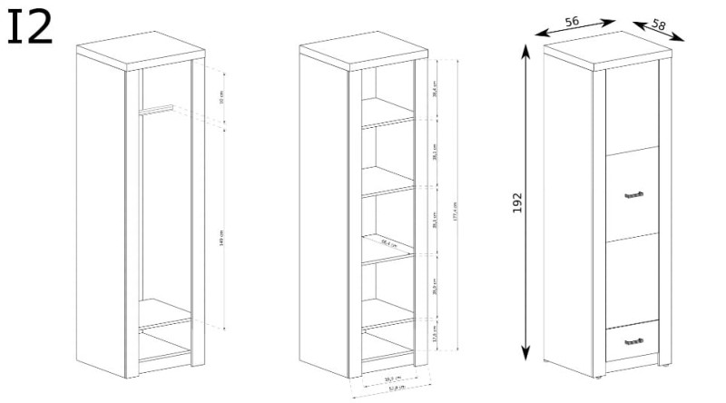 Szafa szerokość 56 cm INDIANAPOLIS I2 Kraft Biały Do Salonu Do Pokoju Dziennego Nowoczesny Styl Funkcjonalna Wysoka Jakość Wymiary