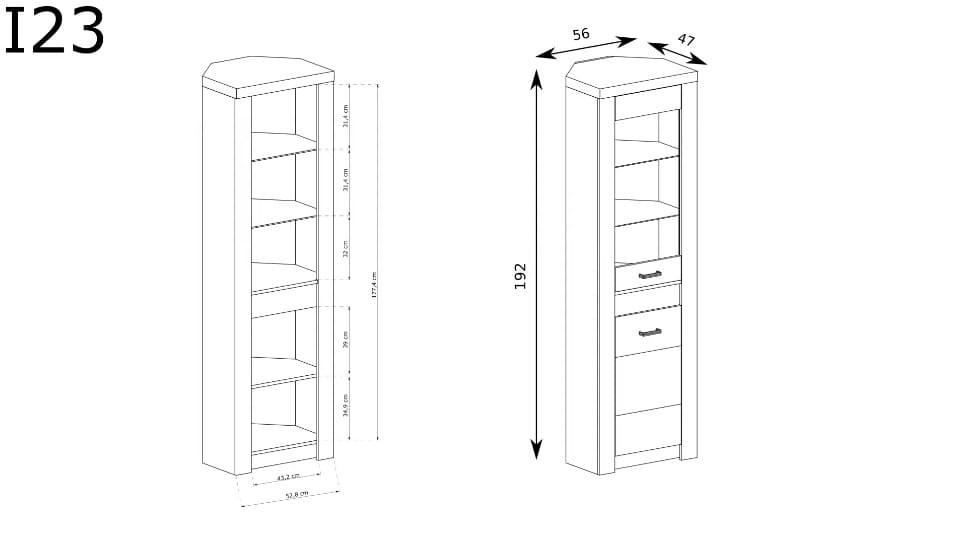 Witryna szerokość 56 cm INDIANAPOLIS 23 Jesion ciemny Do Salonu Do Pokoju Dziennego Nowoczesny Styl Funkcjonalna Wysoka Jakość Wymiary