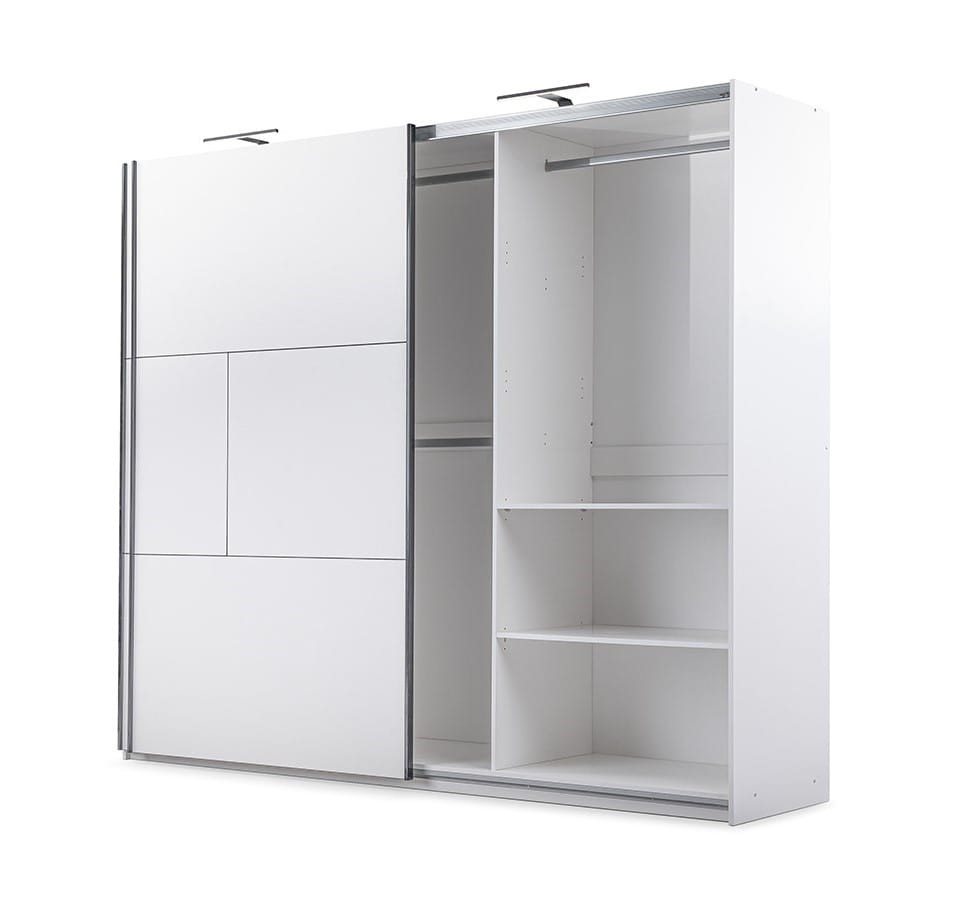 Szafa przesuwna NIMES szerokość 250 cm dwudrzwiowa szuflady LED biała