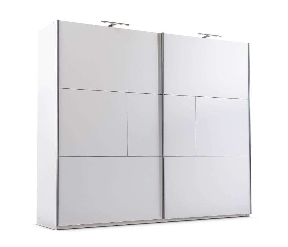 Szafa przesuwna NIMES szerokość 250 cm dwudrzwiowa szuflady LED biała