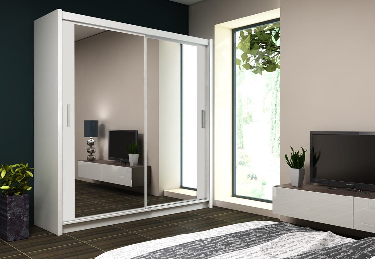 Szafa przesuwna PARIS 120 dwudrzwiowa z lustrem biała