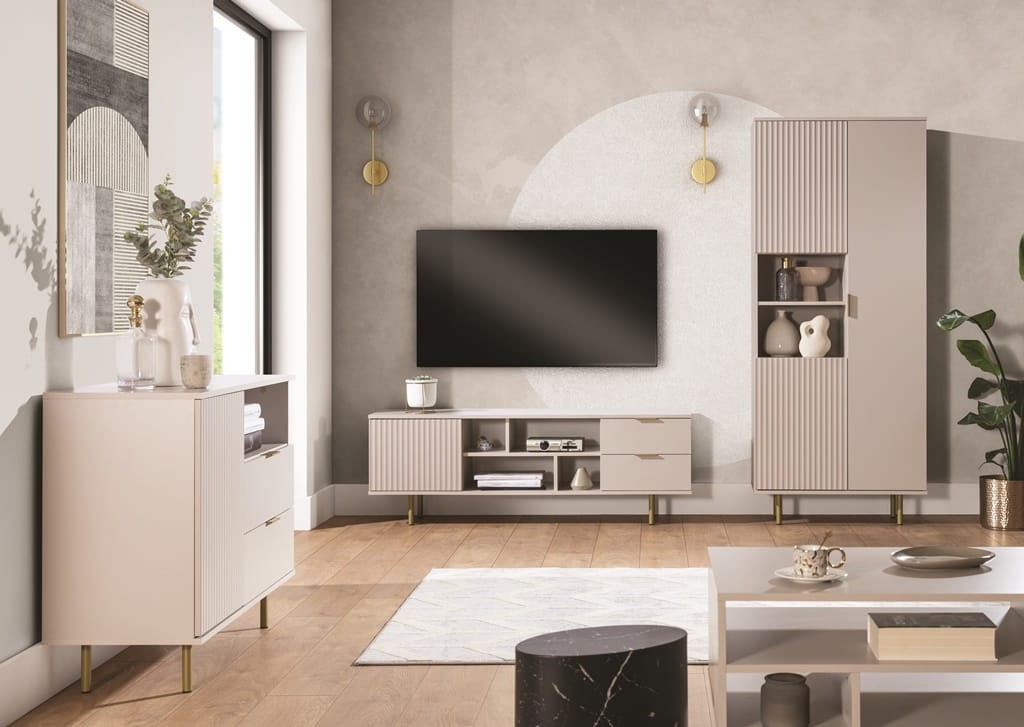 Komoda NUBIA NB-02 w Stylu LOFT  3 Szuflady 2 Drzwiczki Szerokość 150 cm Głębokość 41 cm Wysokość 80 cm Cashmere Do przedpokoju K2D3SZ