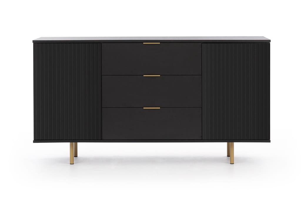 Komoda NUBIA NB-02 w Stylu LOFT  3 Szuflady 2 Drzwiczki Szerokość 150 cm Głębokość 41 cm Wysokość 80 cm Czarny mat Do przedpokoju K2D3SZ