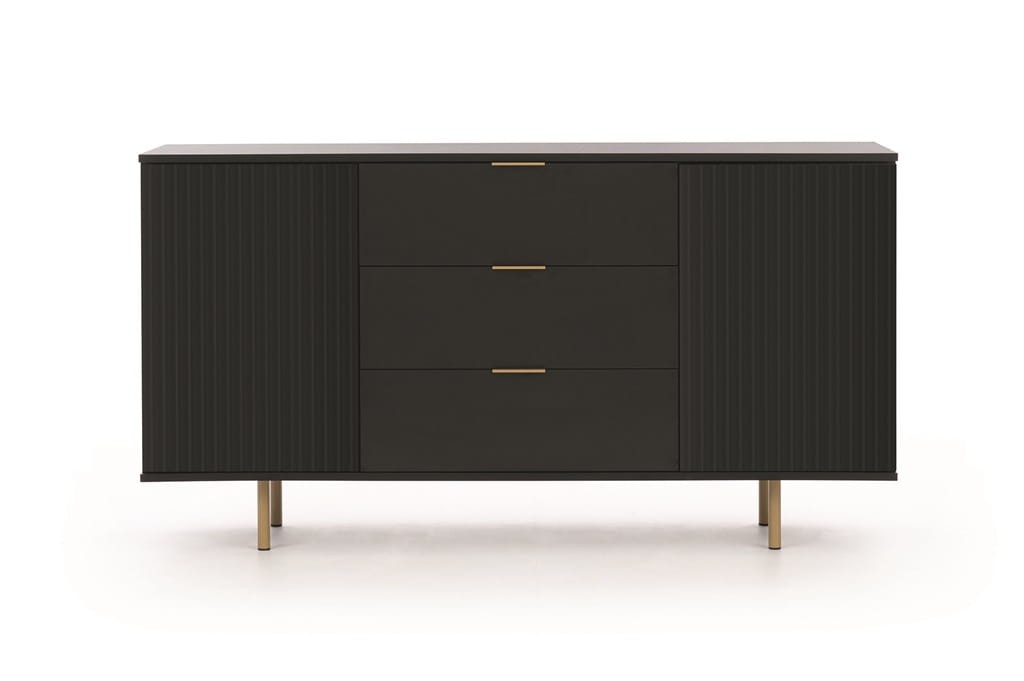 Komoda NUBIA NB-02 w Stylu LOFT  3 Szuflady 2 Drzwiczki Szerokość 150 cm Głębokość 41 cm Wysokość 80 cm Czarny mat Do przedpokoju K2D3SZ