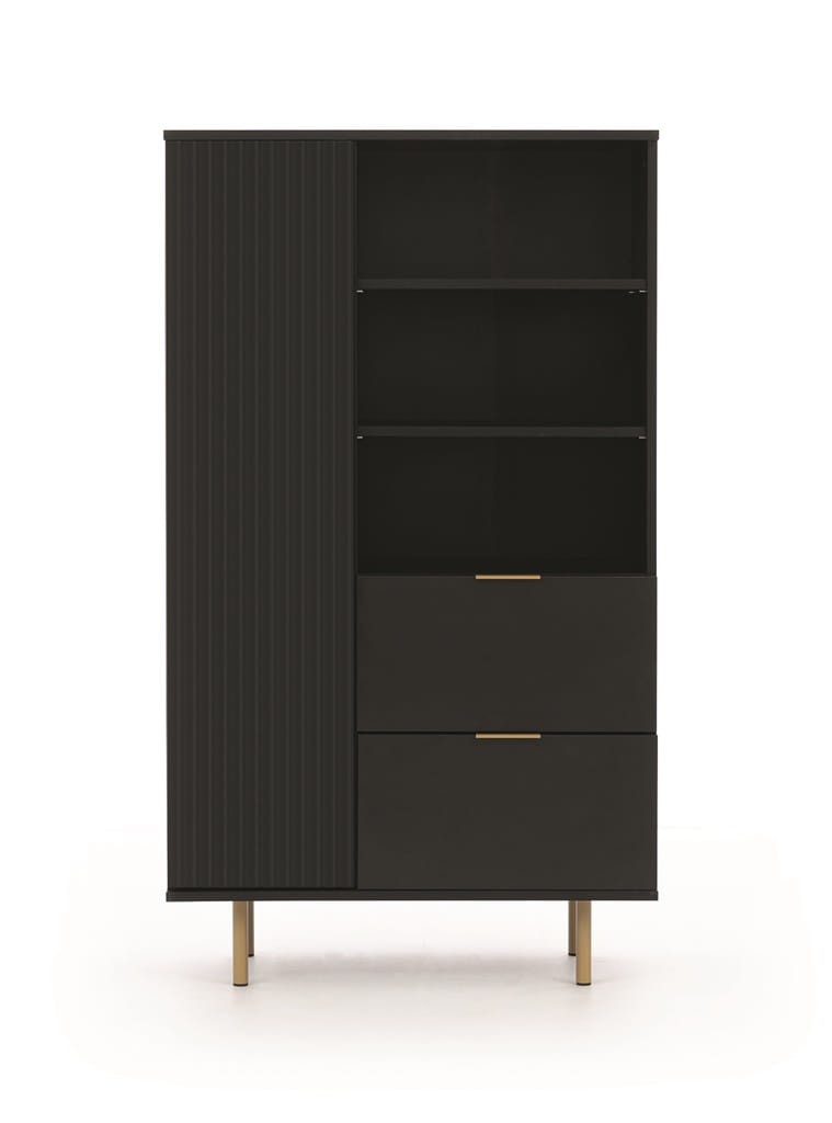 Regał NUBIA NB-04 w Stylu LOFT  Szerokość 80 cm 2 szuflady 1 drzwiczki Czarny mat Do salonu
