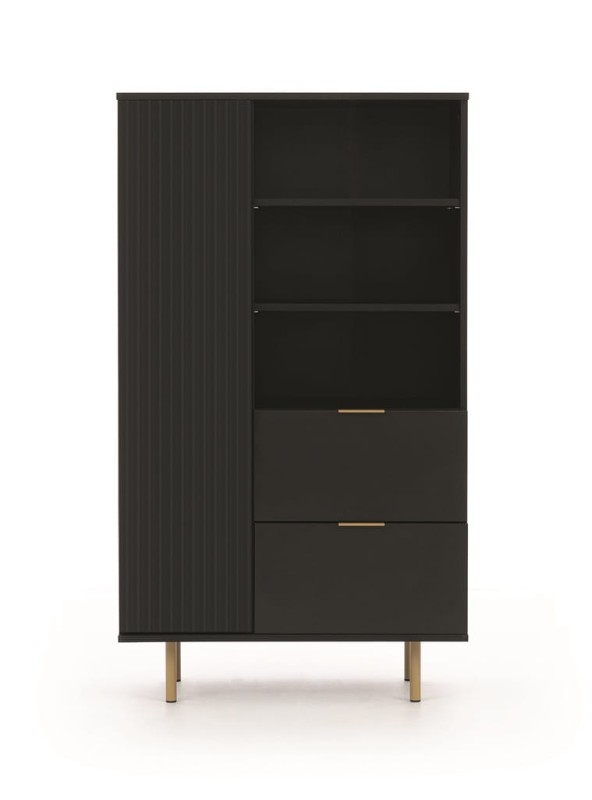 Regał NUBIA NB-04 w Stylu LOFT  Szerokość 80 cm 2 szuflady 1 drzwiczki Czarny mat Do salonu