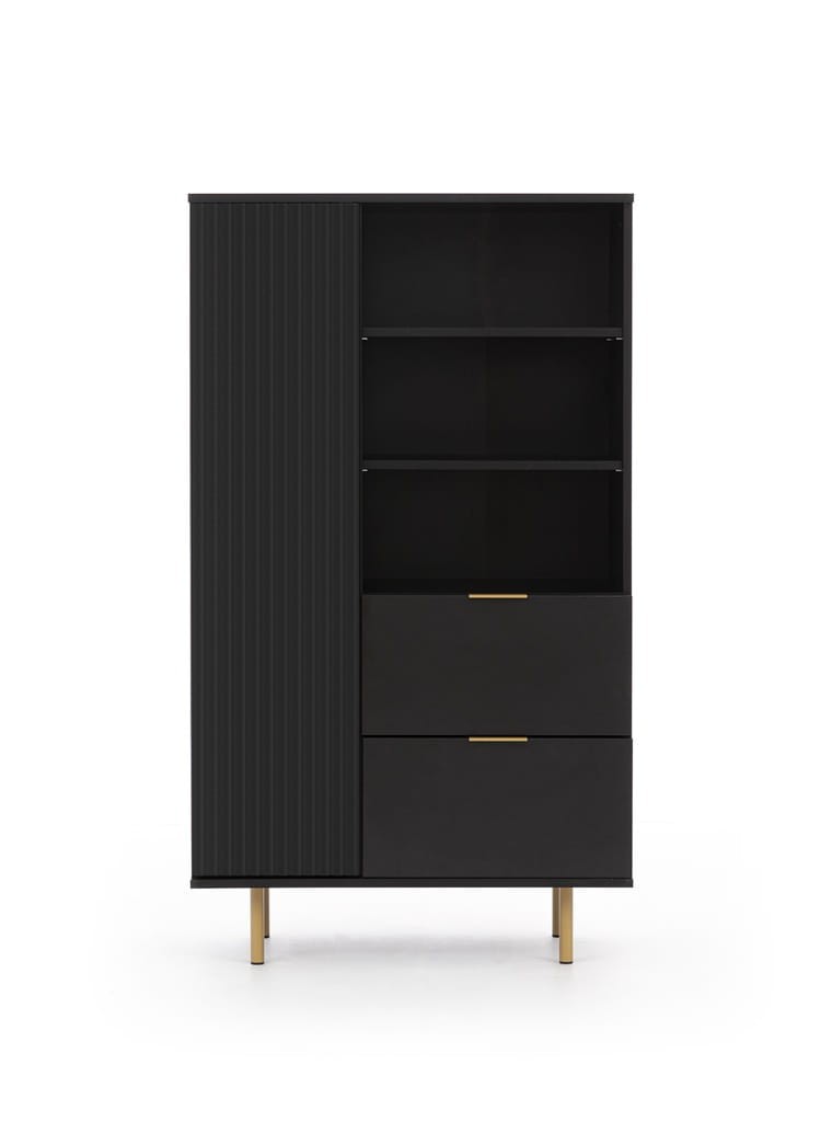 Regał NUBIA NB-04 w Stylu LOFT  Szerokość 80 cm 2 szuflady 1 drzwiczki Czarny mat Do salonu