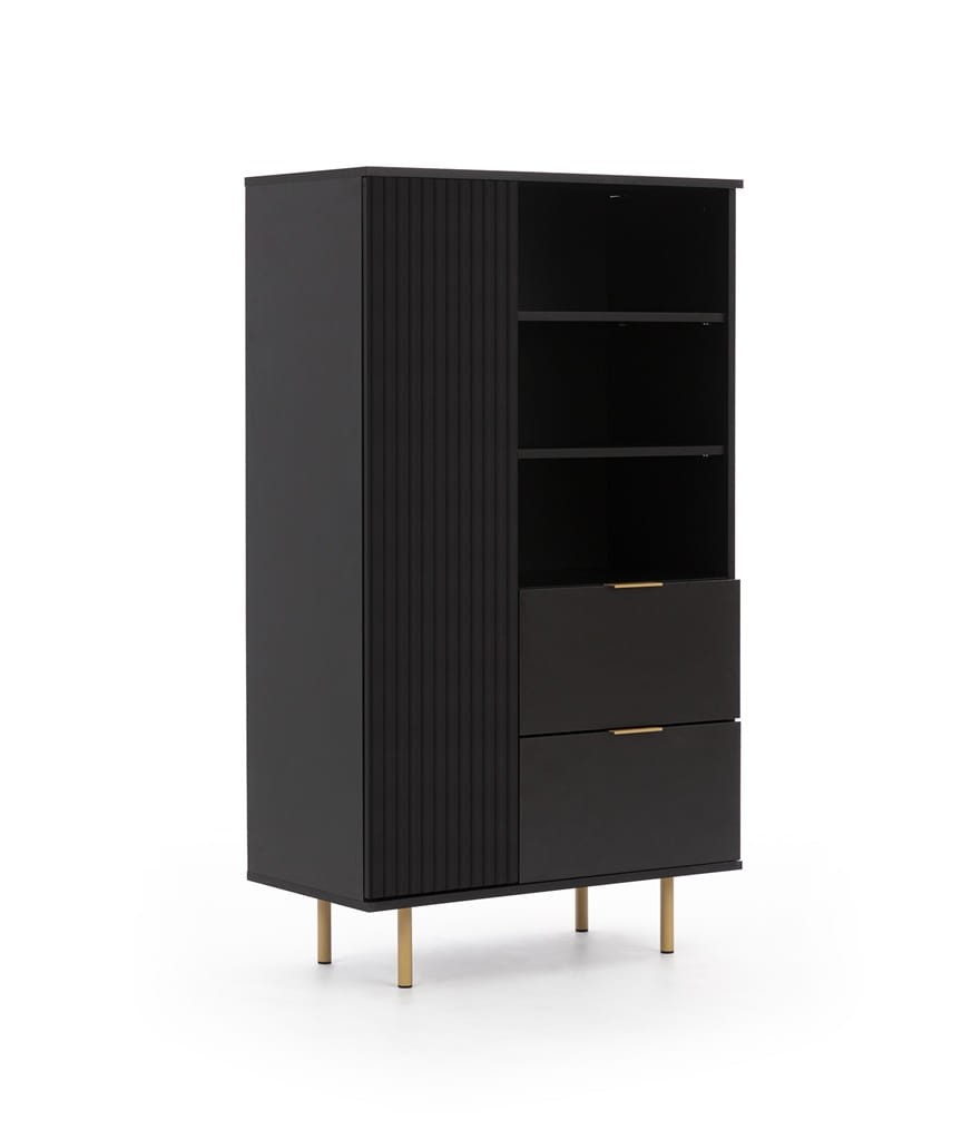 Regał NUBIA NB-04 w Stylu LOFT  Szerokość 80 cm 2 szuflady 1 drzwiczki Czarny mat Do salonu