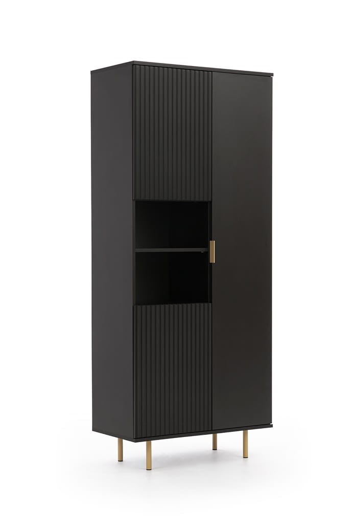 Regał NUBIA NB-05 w Stylu LOFT  Szerokość 80 cm 3 drzwiczki Czarny mat Do salonu