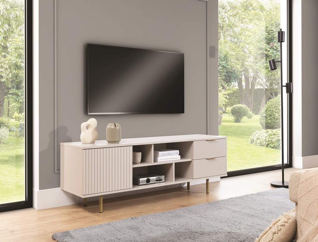 Szafka RTV NUBIA NB-06 w Stylu LOFT Szerokość 150 cm 2 szuflady 1 drzwiczki Cashmere