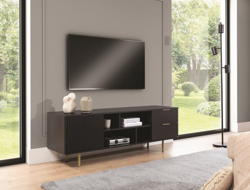 Szafka RTV NUBIA NB-06 w Stylu LOFT Szerokość 150 cm 2 szuflady 1 drzwiczki Czarny mat