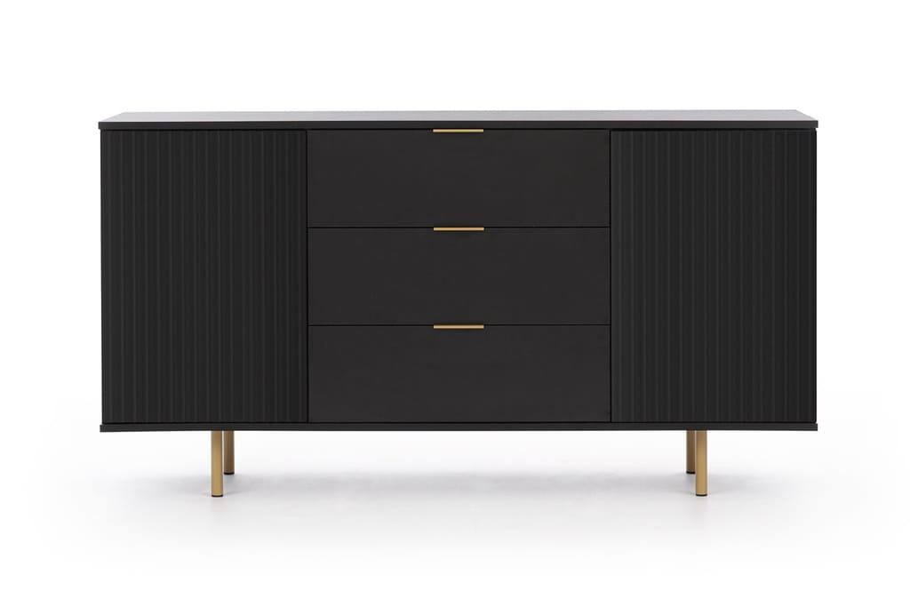 Komoda NUBIA NB-02 w Stylu LOFT 3 Szuflady 2 Drzwiczki Szerokość 150 cm Czarny mat