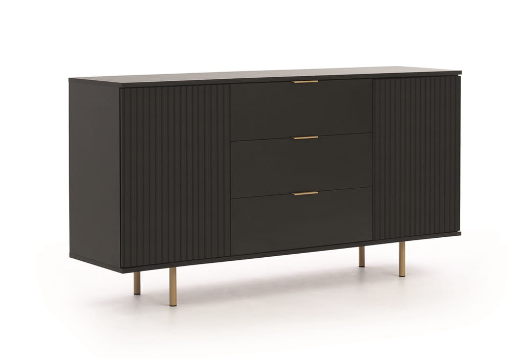 Komoda NUBIA NB-02 w Stylu LOFT 3 Szuflady 2 Drzwiczki Szerokość 150 cm Czarny mat