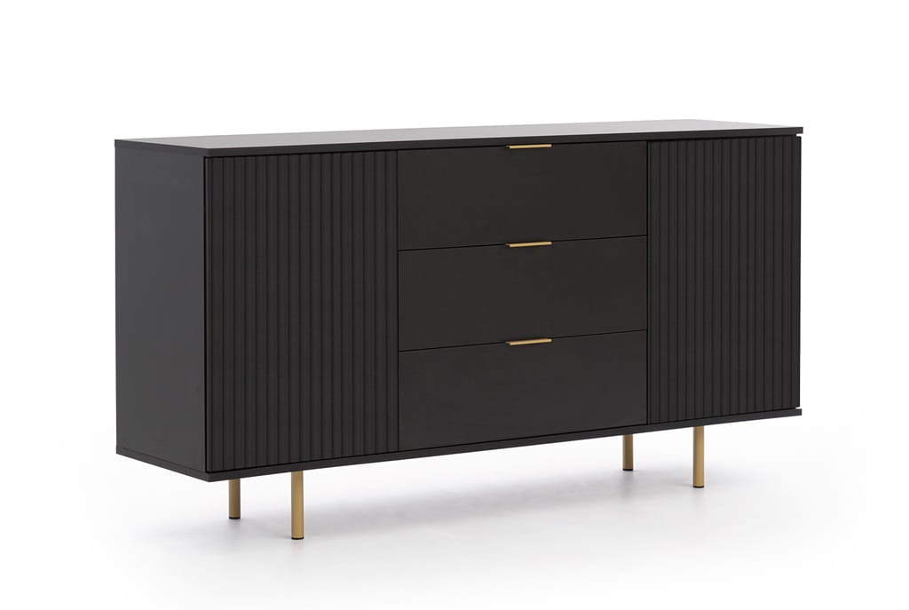 Komoda NUBIA NB-02 w Stylu LOFT 3 Szuflady 2 Drzwiczki Szerokość 150 cm Czarny mat