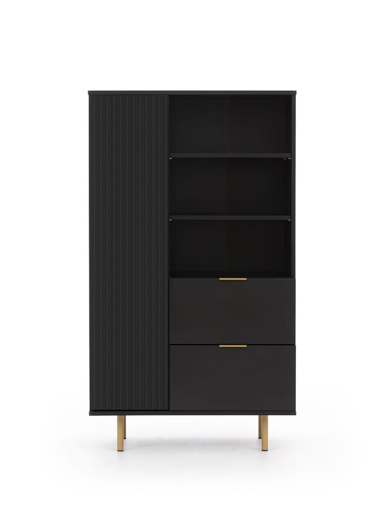 Regał NUBIA NB-04 w Stylu LOFT Szerokość 80 cm 2 szuflady 1 drzwiczki Czarny mat