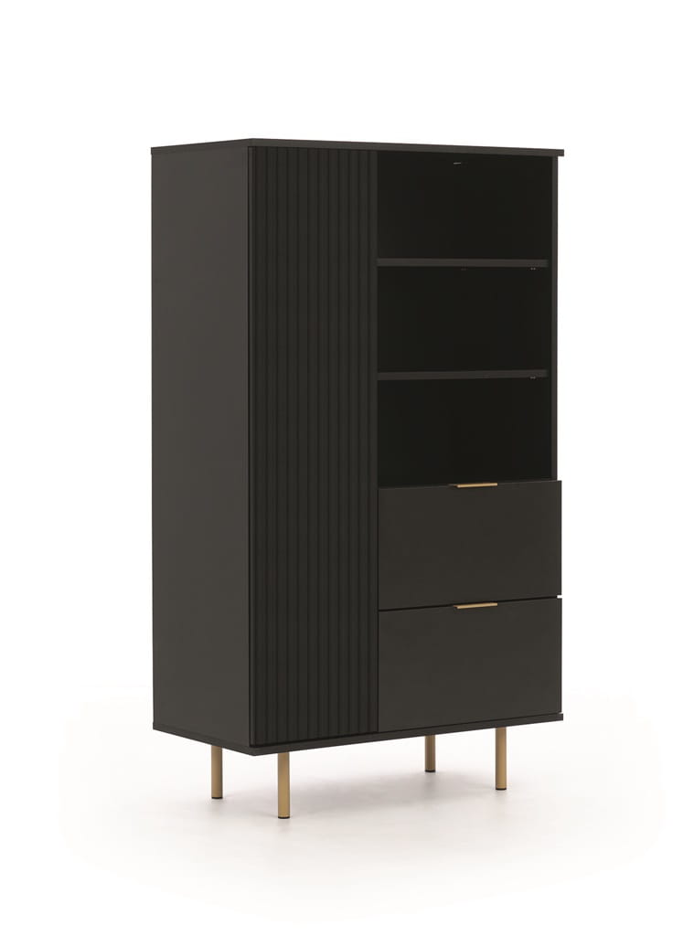 Regał NUBIA NB-04 w Stylu LOFT Szerokość 80 cm 2 szuflady 1 drzwiczki Czarny mat