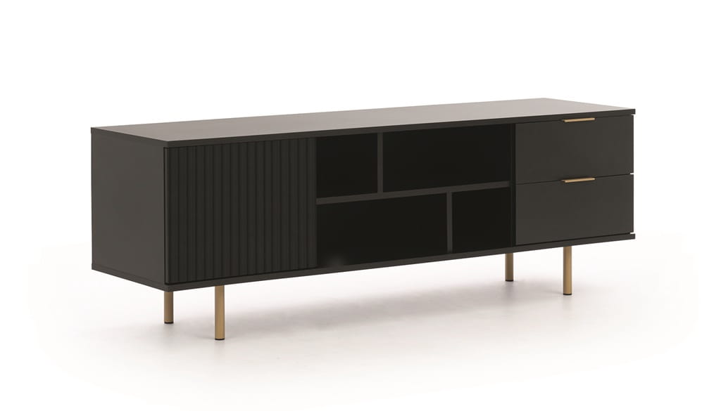 Szafka RTV NUBIA NB-06 w Stylu LOFT Szerokość 150 cm 2 szuflady 1 drzwiczki Czarny mat