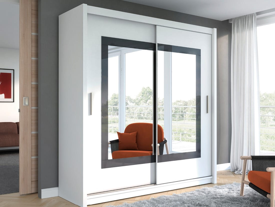 Szafa przesuwna PRESTON 203 dwudrzwiowa lustro półki biała