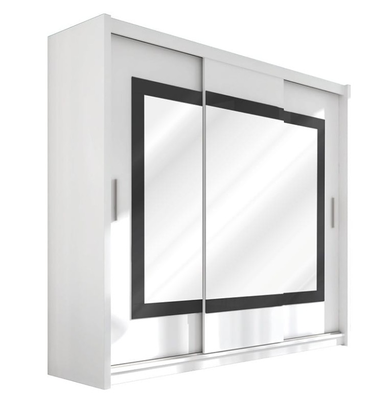 Szafa przesuwna PRESTON 250 lustro półki drążki szuflady biała