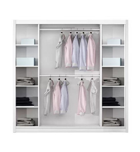 Szafa przesuwna RODOS 225 dwudrzwiowa lustro półki drążki - wnętrze