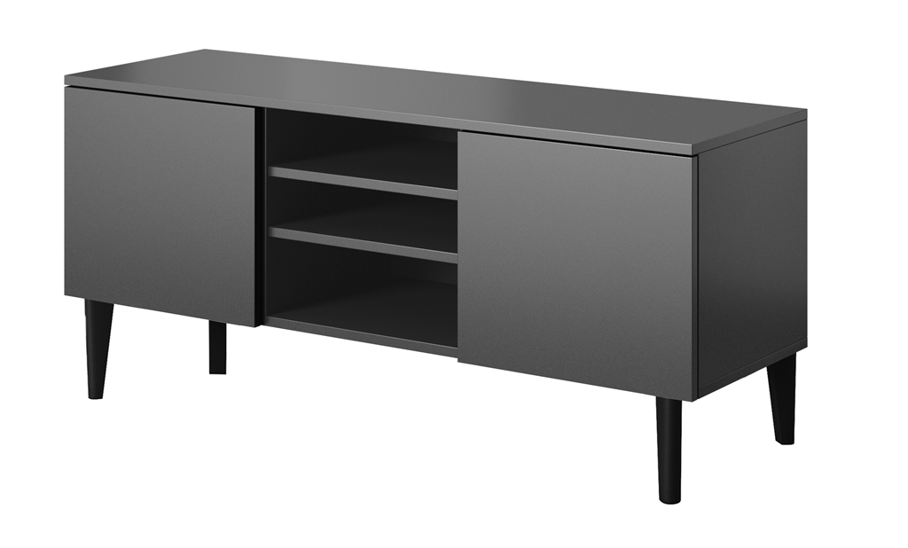 Szafka RTV ASGARD szerokość 120 cm 2 drzwiczki czarny do Salonu Pokoju Nogi wariant A czarne