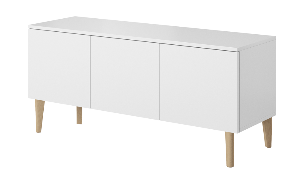 Szafka RTV ASGARD szerokość 120 cm 3 drzwiczki biały do Salonu Pokoju Basic Nogi wariant B jasne