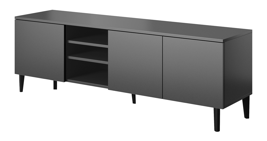 Szafka RTV ASGARD szerokość 150 cm 3 drzwiczki czarny do Salonu Pokoju Nogi wariant B czarne