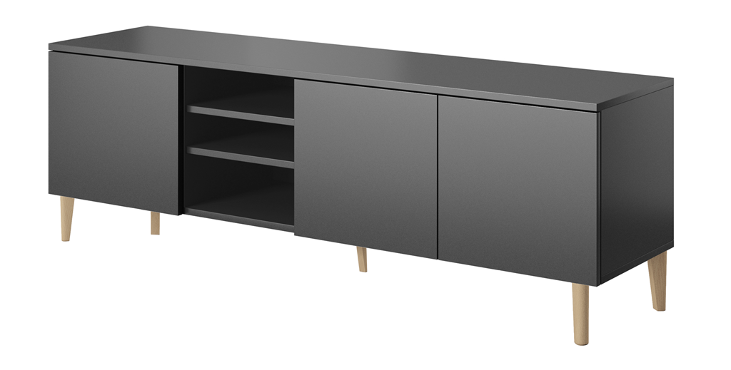 Szafka RTV ASGARD szerokość 150 cm 3 drzwiczki czarny do Salonu Pokoju Nogi Wariant B jasne