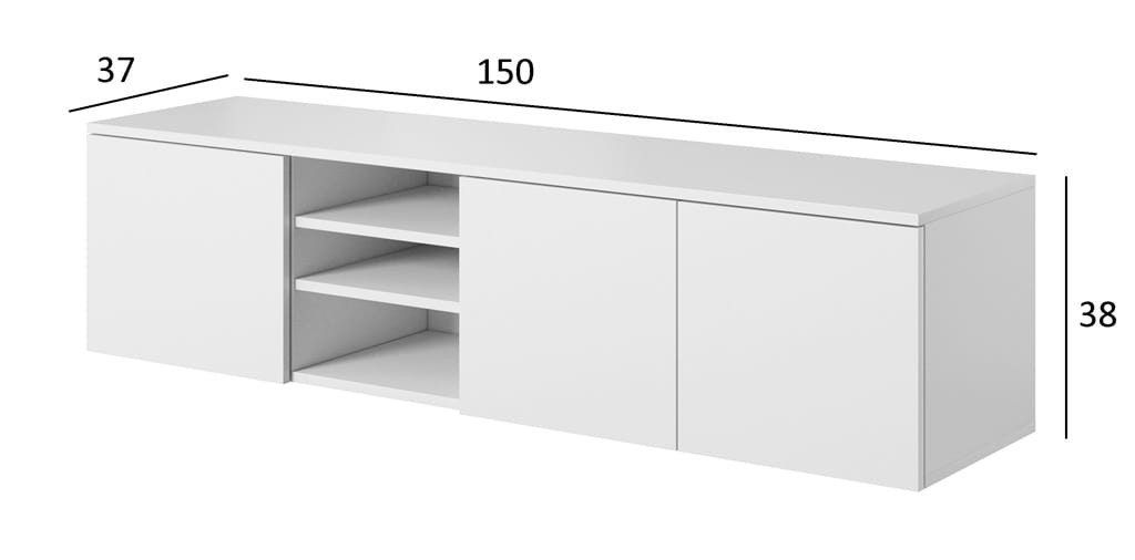 Szafka RTV ASGARD szerokość 150 cm 3 drzwiczki biały do Salonu Pokoju