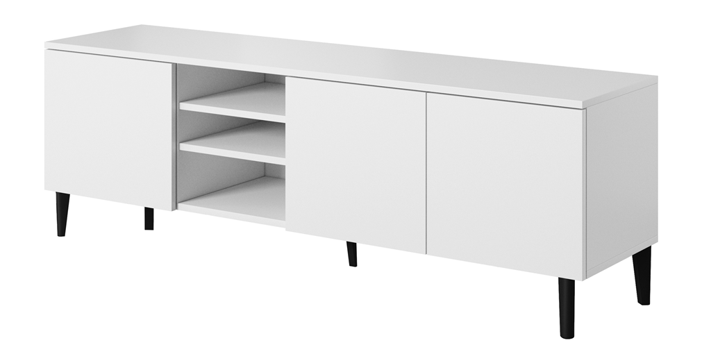 Szafka RTV ASGARD szerokość 150 cm 3 drzwiczki biały do Salonu Pokoju Nogi Wariant B Czarne