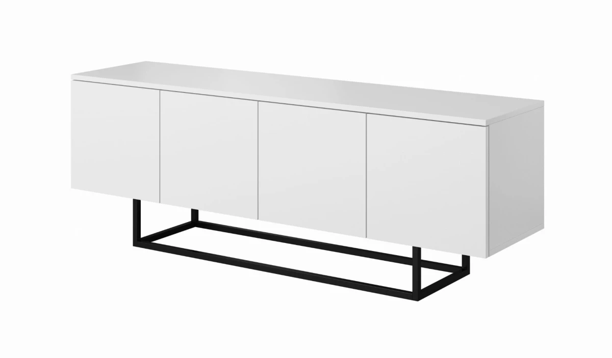 Szafka RTV ASGARD szerokość 150 cm 4 drzwiczki biały do Salonu Pokoju Wariant nóżek A czarne