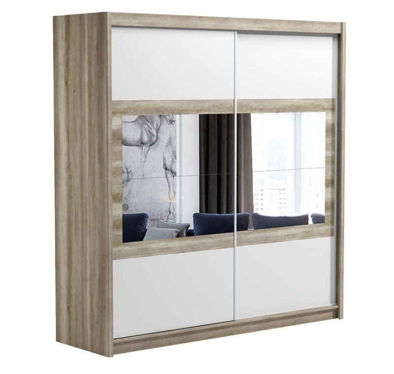 Szafa przesuwna SALWADOR 203 dwudrzwiowa lustro półki drążki biała