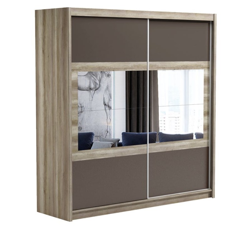 Szafa przesuwna SALWADOR 203 dwudrzwiowa lustro półki drążki brązowa