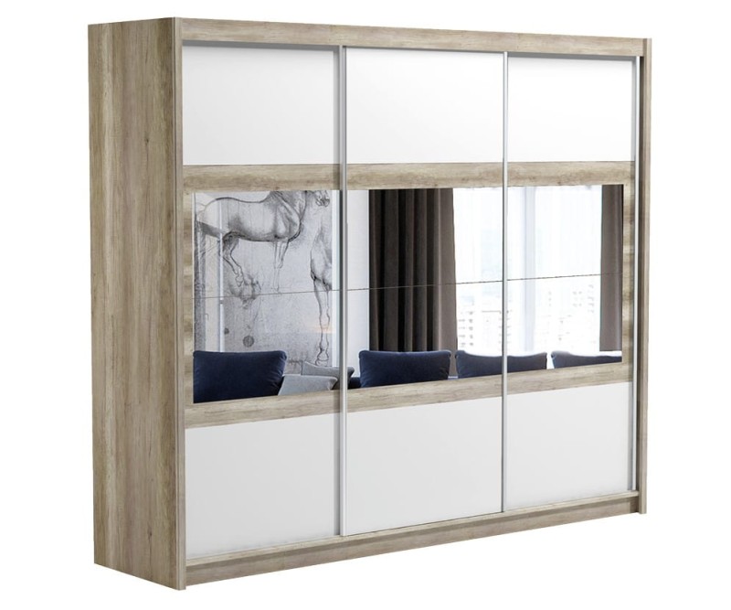 Szafa przesuwna SALWADOR 250 trzydrzwiowa lustro półki drążki szuflady biała