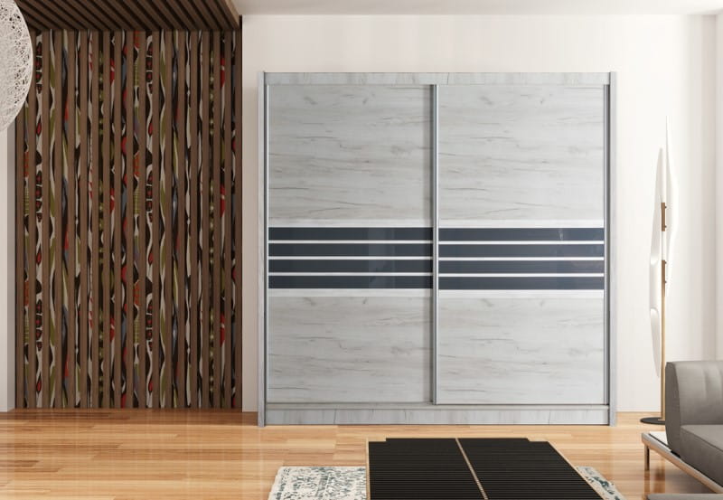 Szafa przesuwna TURYN 203 dwudrzwiowa drążki półki dąb craft