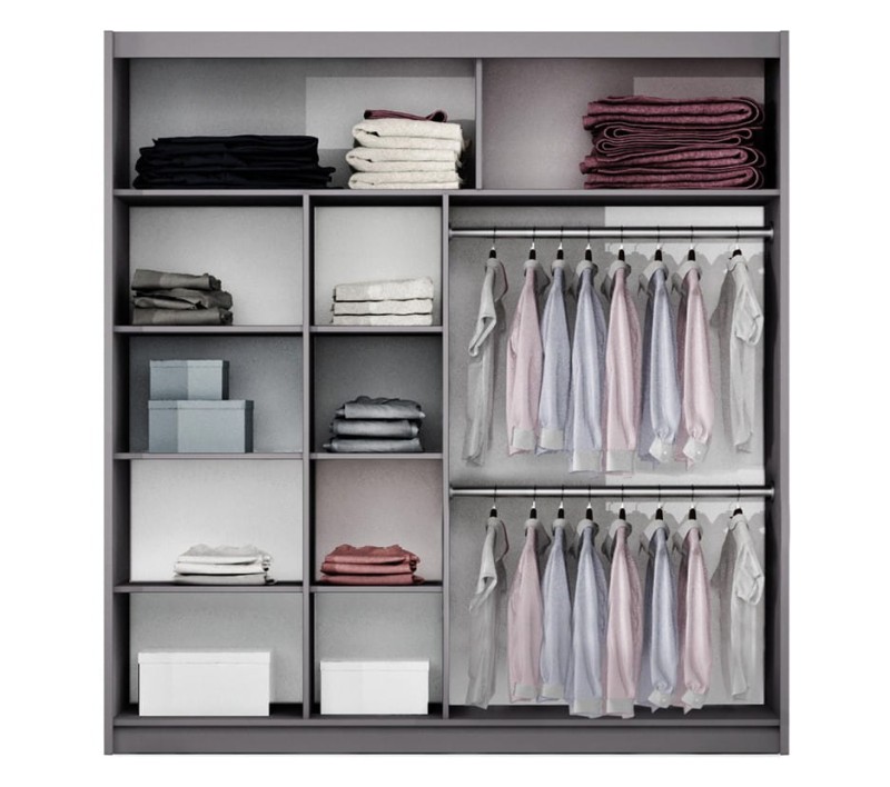 Szafa przesuwna TURYN 203 dwudrzwiowa drążki półki wnętrze