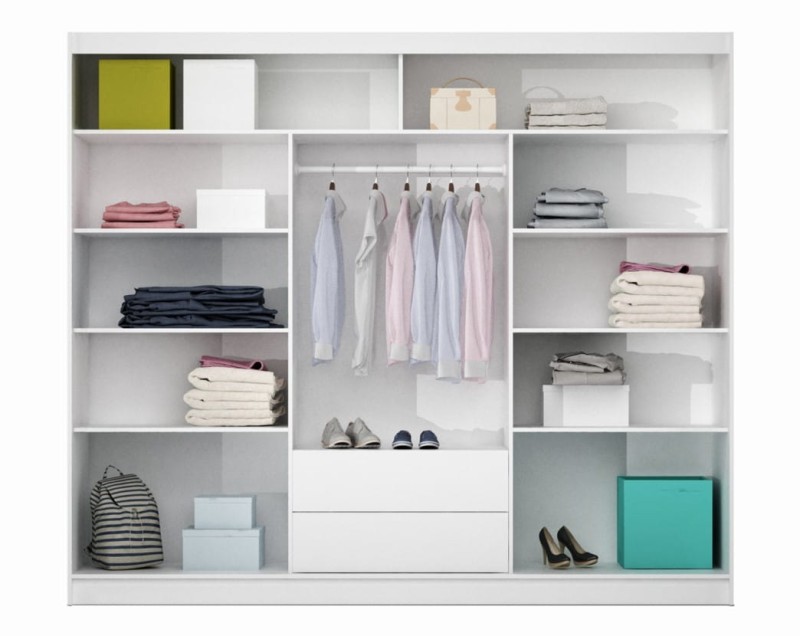 Szafa przesuwna TURYN 250 trzydrzwiowa drążki półki - wnętrze