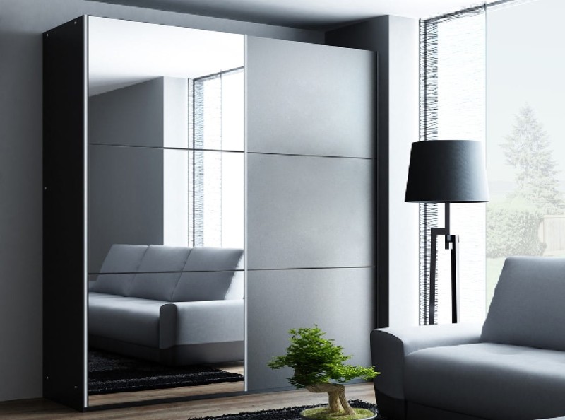 Szafa przesuwna VIGO 120 dwudrzwiowa lustro szerokość 122 cm czarna