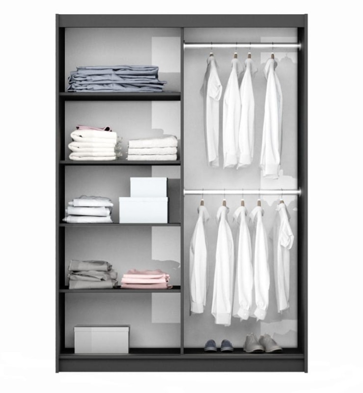 Szafa przesuwna VIGO 150 dwudrzwiowa szerokość 151 cm półki drążki - wnętrze