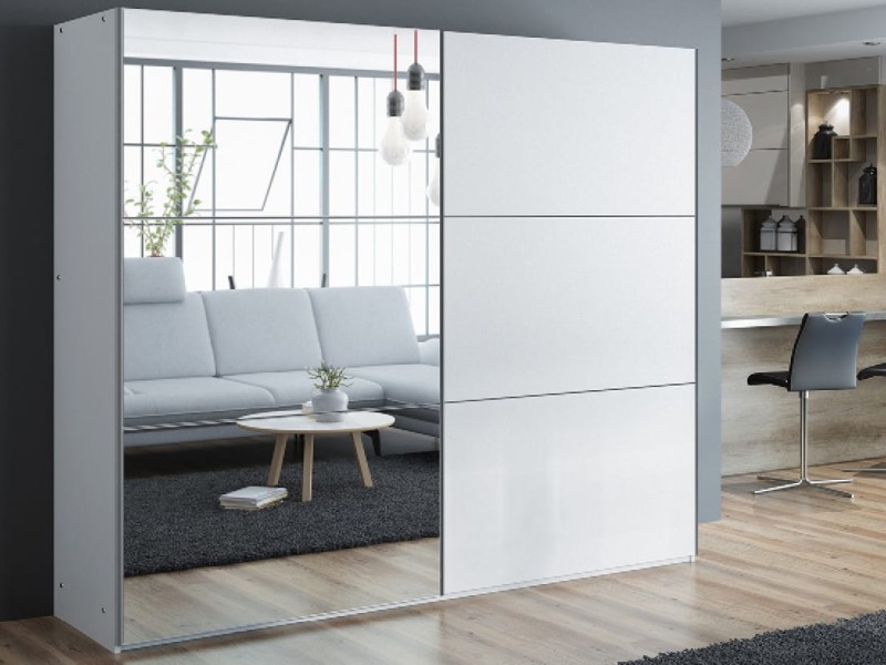 Szafa przesuwna VIGO 225 dwudrzwiowa lustro półki drążki biała