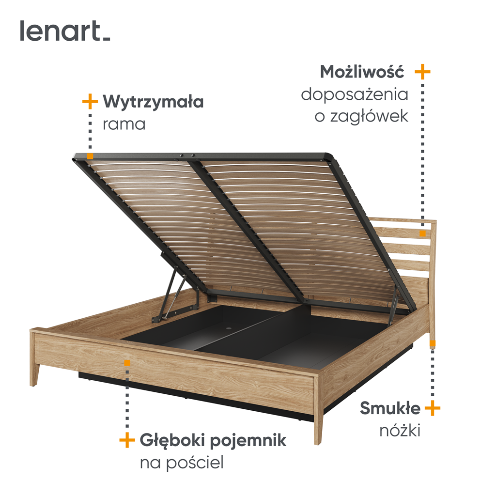 Łóżko COZY powierzchnia spania 180 x 200 cm dąb olejowany CZ2160DO Do Sypialni Wysoka Jakość
