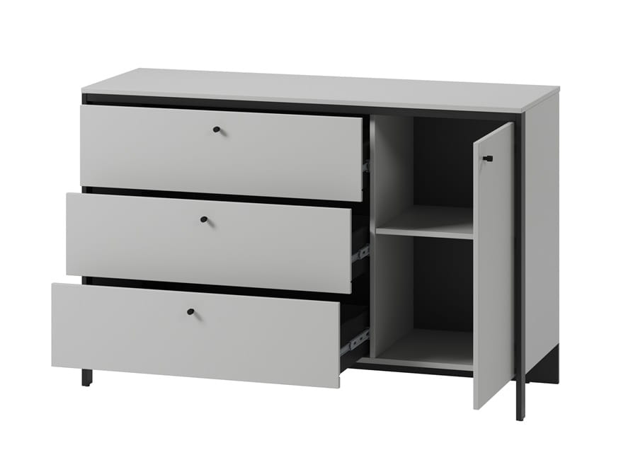 Komoda 1d3s z oświetleniem GRIS szerokość 136 cm szary/czarny Do Sypialni Wysoka Jakość