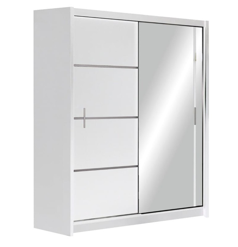 Szafa przesuwna VISTA 150 dwudrzwiowa lustro półki drążki biała