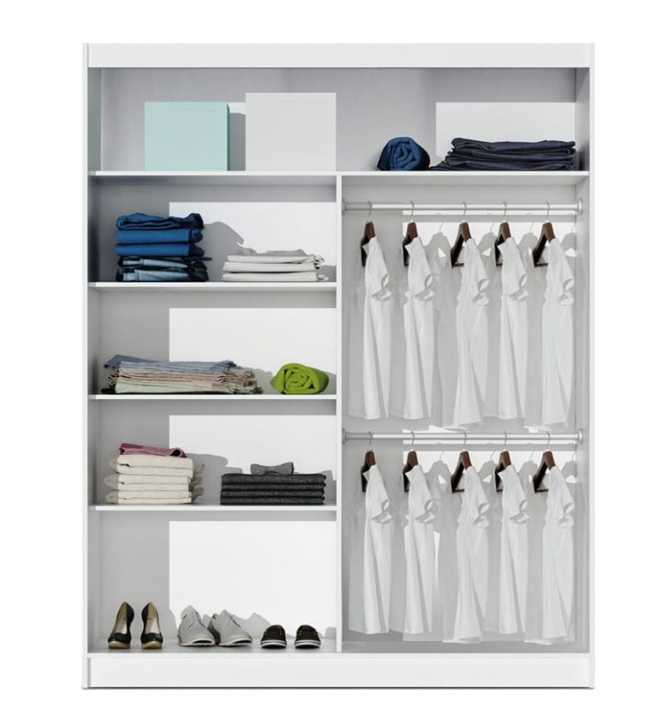 Szafa przesuwna VISTA 150 dwudrzwiowa lustro półki drążki - wnętrze