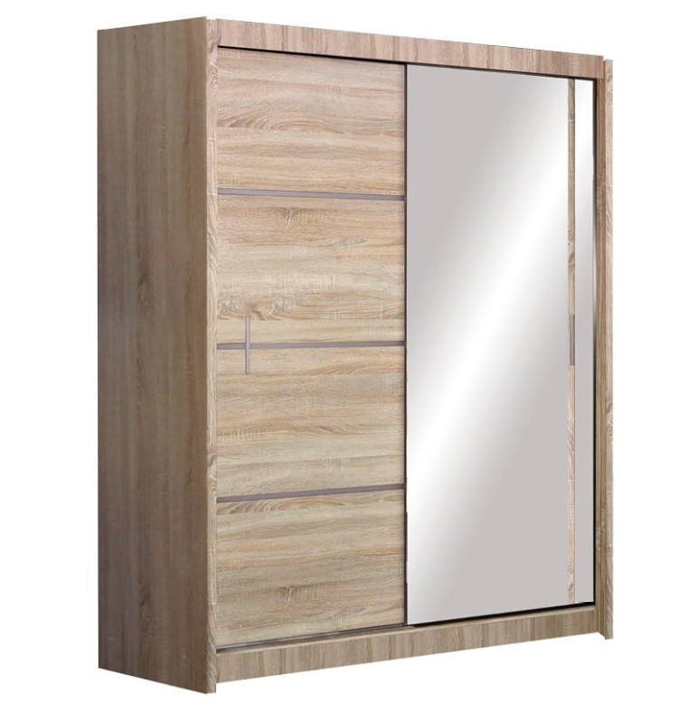Szafa przesuwna VISTA 150 dwudrzwiowa lustro półki drążki sonoma