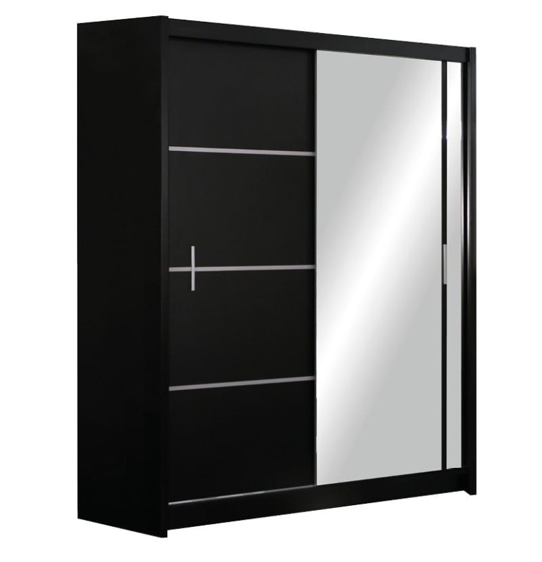 Szafa przesuwna VISTA 150 dwudrzwiowa lustro półki drążki czarna