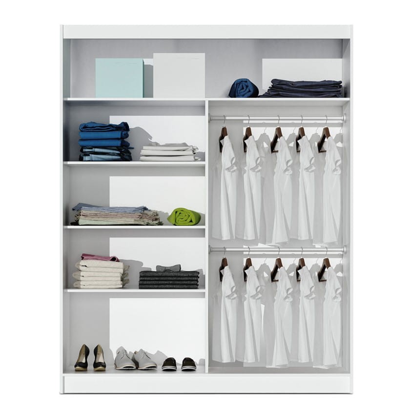 Szafa przesuwna VISTA 180 dwudrzwiowa lustro półki drążki wnętrze