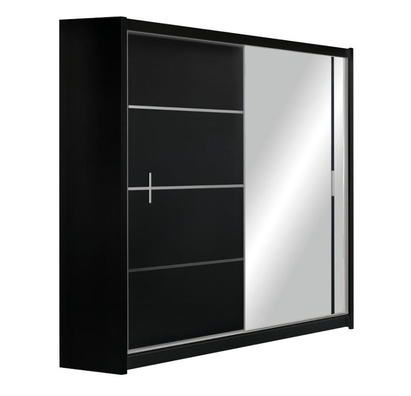 Szafa przesuwna VISTA 180 dwudrzwiowa lustro półki drążki czarna